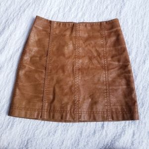 Free People Mini Modern Femme Vegan Leather Skirt Cognac